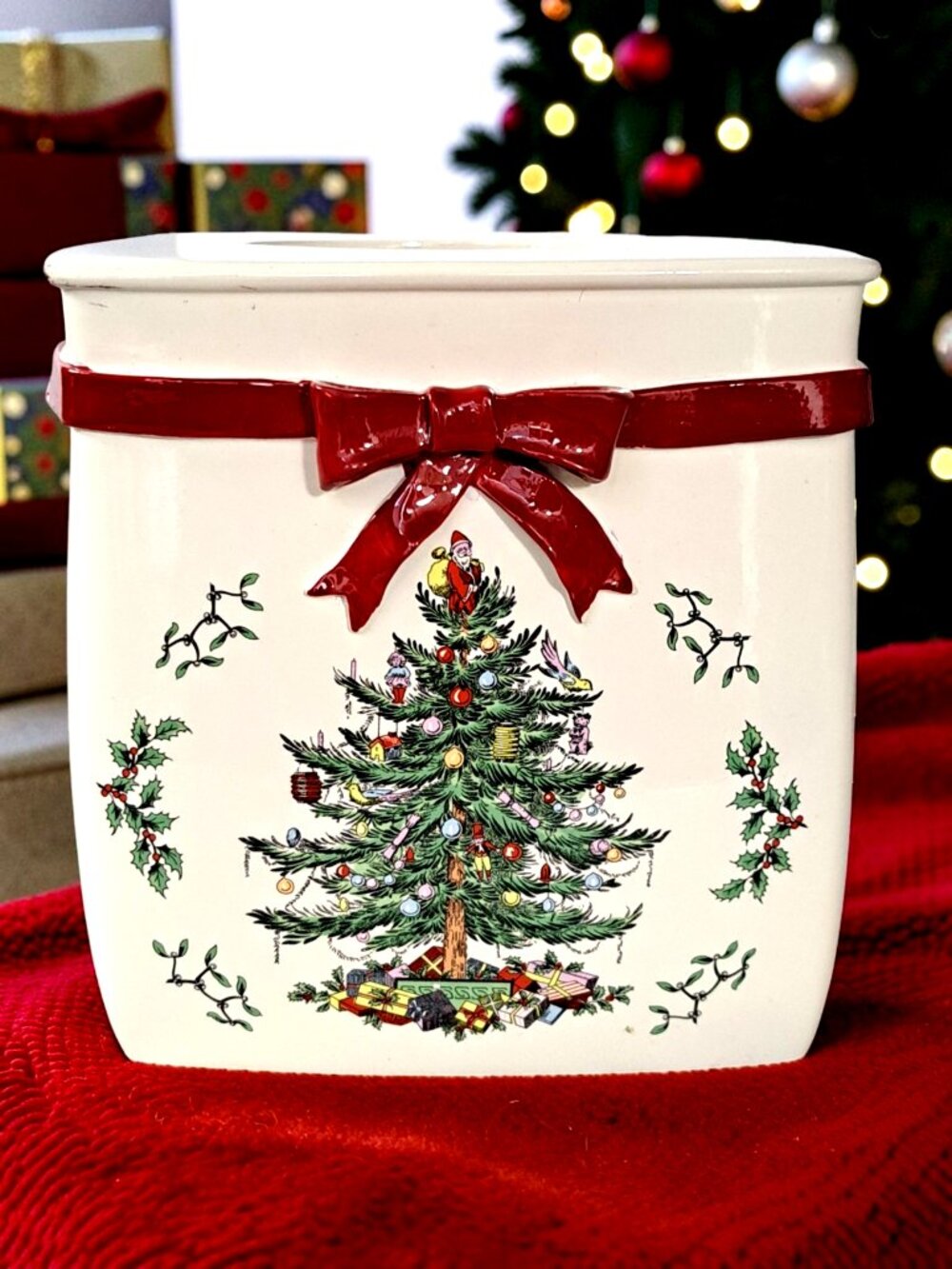 Spode Christmas Tree Tissue Box Cover, Holiday Home Decor